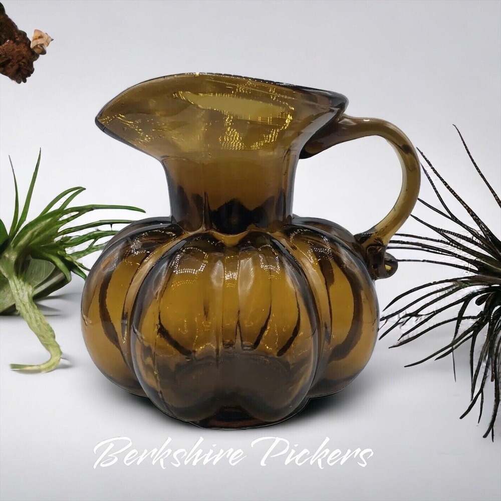Amber GLASS Hand Blown Glass Pitcher